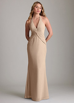 Azazie Valerie Bridesmaid Dresses Taupe Mermaid Pleated Chiffon Dress image3