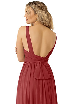 Azazie Kora Bridesmaid Dresses Rust A-Line Pleated Chiffon Dress image3