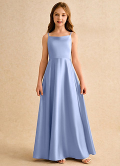 Azazie Joella Girls Formal Abiti da Ragazza di Fiori Abito A-Line in Raso Elasticizzato Plissettato Ghiaccio image4