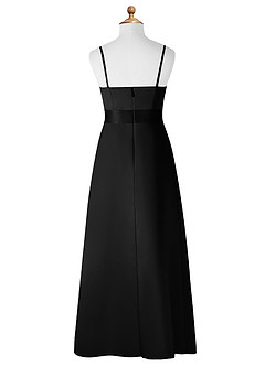 Azazie Anina Junior Vestido de Negro de Satin Mate de Corte En A con Lazo image8