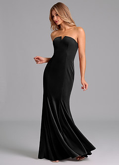 Azazie Yinnie Vestidos de damas de honor Vestido de Negro de terciopelo de Corte Sirena Convertible con Sin tirantes image4