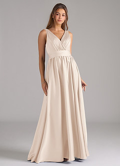 Azazie Kora Bridesmaid Dresses White Alabaster A-Line Pleated Stretch Satin Dress image1