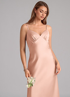 Azazie Suttona Brautjungfernkleider A-Linie Plissee Stretch-Satin Kleid Roségold image7