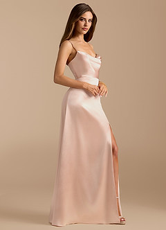 Azazie Erma Bridesmaid Dresses Rose Gold A-Line Side Slit Metallic Satin Dress image6