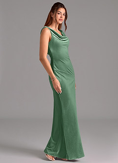 Azazie Rylina Bridesmaid Dresses Eucalyptus Mermaid Bow Velvet Dress image5
