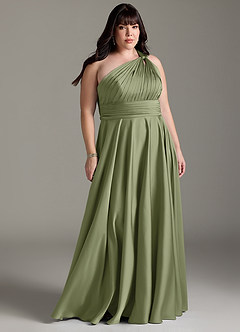 Azazie Charlize Bridesmaid Dresses Garden Sage A-Line One Shoulder Stretch Satin Dress image9