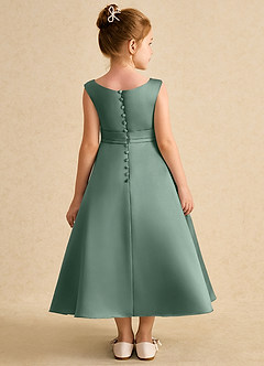 Azazie Eve Abiti da Ragazza di Fiori Abito A-Line in Raso Opaco Plissettato Eucalipto image2