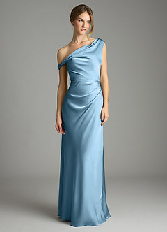 Azazie Emerson Bridesmaid Dresses Steel Blue Mermaid Off the Shoulder Stretch Satin Dress image3