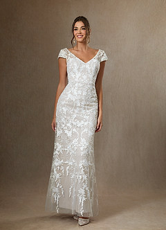 Azazie Devonna Wedding Dresses Diamond White Sheath V-Neck Sequins Lace Dress image3