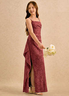 Azazie Cannoli Girls Formal Flower Girl Dresses Terracotta A-Line Pleated Floral Burnout Dress image4