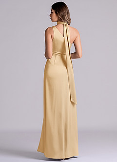 Azazie Philana Bridesmaid Dresses Gold A-Line One Shoulder Stretch Satin Dress image7