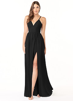 Azazie Aaida Abiti da Damigella Abito A-Line in Chiffon Corsetto Nero image1