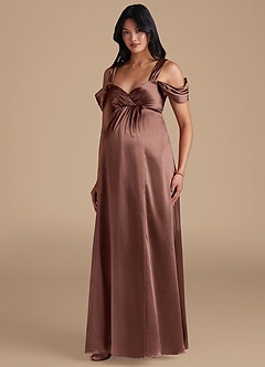 Azazie Rhea Abiti da damigella d'onore premaman Abito A-Line Plissettato Raso Metallizzato Floor-Length image1