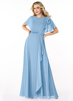 Azazie Aaliyah Bescheiden Bruidsmeisjekleding A-Lijn Bocht Gevouwen Chiffon Vloerlengte Jurk image1