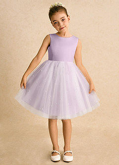Azazie Esme Flower Girl Dresses Frosted Lilac Ball-Gown Bow Tulle Dress image6