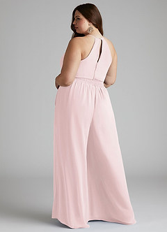 Azazie Kenzi Bridesmaid Dresses Blushing Pink Pleated Chiffon Jumpsuit image9