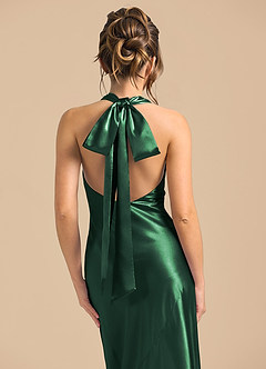 Azazie Velli Brudtärnklänningar Klä av Tubklänning i Metallisk satin Hög hals Mörkgrön image6