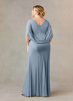 Azazie Belladonna Mother of the Bride Dresses Dusty Blue Mermaid Scoop Pleated Mesh Dress image9