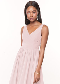 Azazie Keyla Bridesmaid Dresses Blushing Pink A-Line V-Neck Pleated Chiffon Dress image5