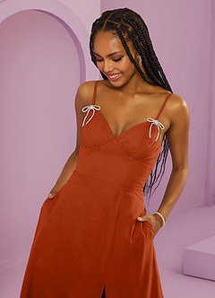 Barbie ♥ Azazie Bridesmaid Dresses Burnt Orange A-Line with Pockets Chiffon Dress image7
