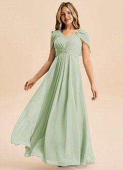 Azazie Emma Junior Robe Trapèze en Mousseline de soie Plissée Vert Sauge image4