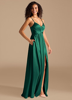 Azazie Alia Bridesmaid Dresses Emerald A-Line Pleated Metallic Satin Dress image5