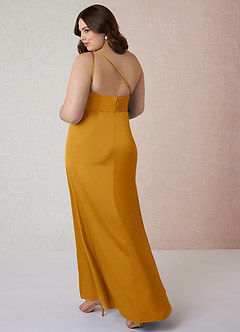 Azazie Mika Bridesmaid Dresses Butterscotch Sheath One Shoulder Stretch Satin Dress image11