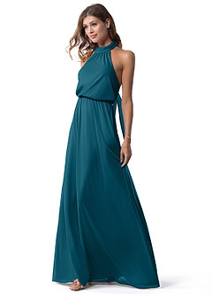 Azazie Landry Bridesmaid Dresses Ink Blue A-Line Pleated Mesh Dress image4