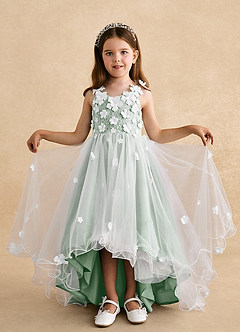 Azazie Celia Flower Girl Dresses Agave A-Line Lace Tulle Dress image4