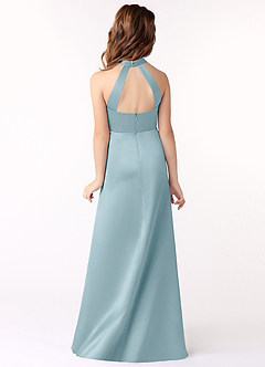 Azazie Laurel Junior Moody Blue A-Line Stretch Satin Dress image3