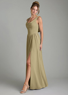 Azazie Novi Robes de demoiselle d'honneur Robe Trapèze en Mousseline de soie Plissée Vert Mousse image4