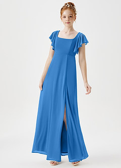 Azazie Bondi Junior A-Linie Seitliche Cut-Outs Gittergewebe Kleid Blauhäher image3