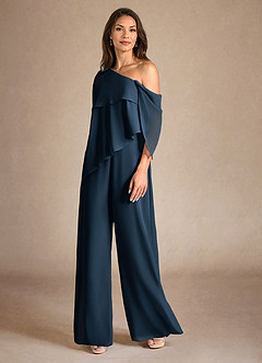 Azazie Halima Abiti per la Madre della Sposa Abito Tuta Pantaloni in Chiffon Spacco laterale Marino Scuro image2