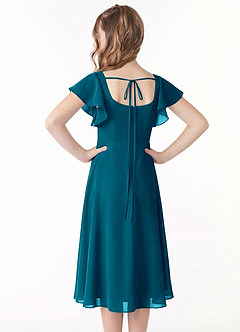 Azazie Bondi Junior Jurk van Chiffon met A-Lijn Ruches Inkt Blauw image3