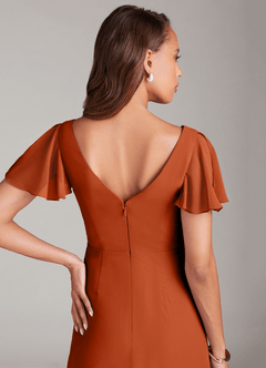 Azazie Soren Brautjungfernkleider A-Linie Gestreift Chiffon Kleid Gebranntes Orange image7