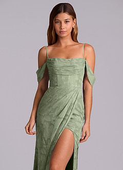 Azazie Johana Robes à essayer chez vous Robe Sirène Convertible en Blumen-Burnout Épaules dénudées Bleu Poussiéreux image2