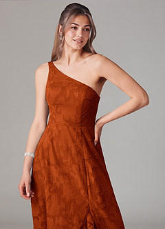 Azazie Ellianna Jurken voor bruidsmeisjes Jurk van Bloemen Burn-out met A-lijn One-shoulder Paprika image5