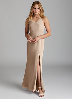 Azazie Becca Junior Robe Sirène en Mousseline de soie Taupe image1