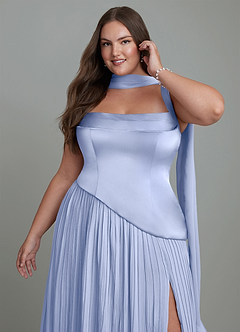 Azazie Stephanie Brautjungfernkleider A-Linie Plissee Stretch-Satin Kleid Eis image13
