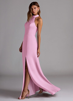 Azazie Myra Brautjungfernkleider A-Linie Hoher Kragen Stretch-Satin Kleid Bonbonrosa image9