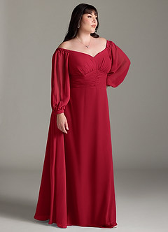 Azazie Rubina Final Sale Dusty Blue A-Line Long Sleeve Chiffon Dress image9