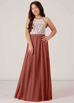 Azazie Fahari Junior Auburn A-Line Lace Chiffon Dress image2