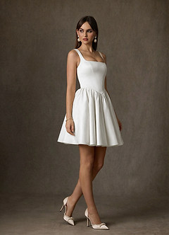 Azazie Saverina Wedding Dresses Diamond White A-Line with Pockets Satin Dress image3