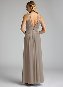 Azazie Maren Allure Robes de demoiselle d'honneur Robe Trapèze en Mousseline de soie Col V dentelle Taupe image5