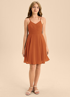 Azazie Avelina Junior Cinnamon A-Line Pleated Chiffon Dress image4