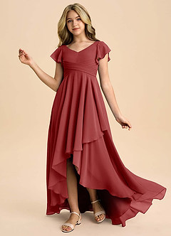 Azazie Caria Junior Rust A-Line Pleated Chiffon Dress image1