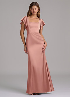 Azazie Elkie Jurken voor bruidsmeisjes Jurk van Stretch Satijn met Zeemeermin Vierkante halslijn Rozet image1