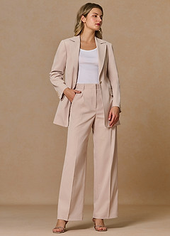 front Margaret Tan Cotton Linen Blend 2-Piece Suit