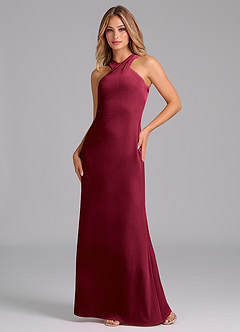 Azazie Doretta At-home Try On Dresses Burgundy Mermaid Pleated Velvet Dress image1