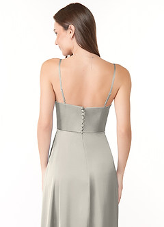 Azazie Halsey Vestidos de damas de honor Vestido de Guijarro de Satén Elástico de Recto con Corte Lateral image3
